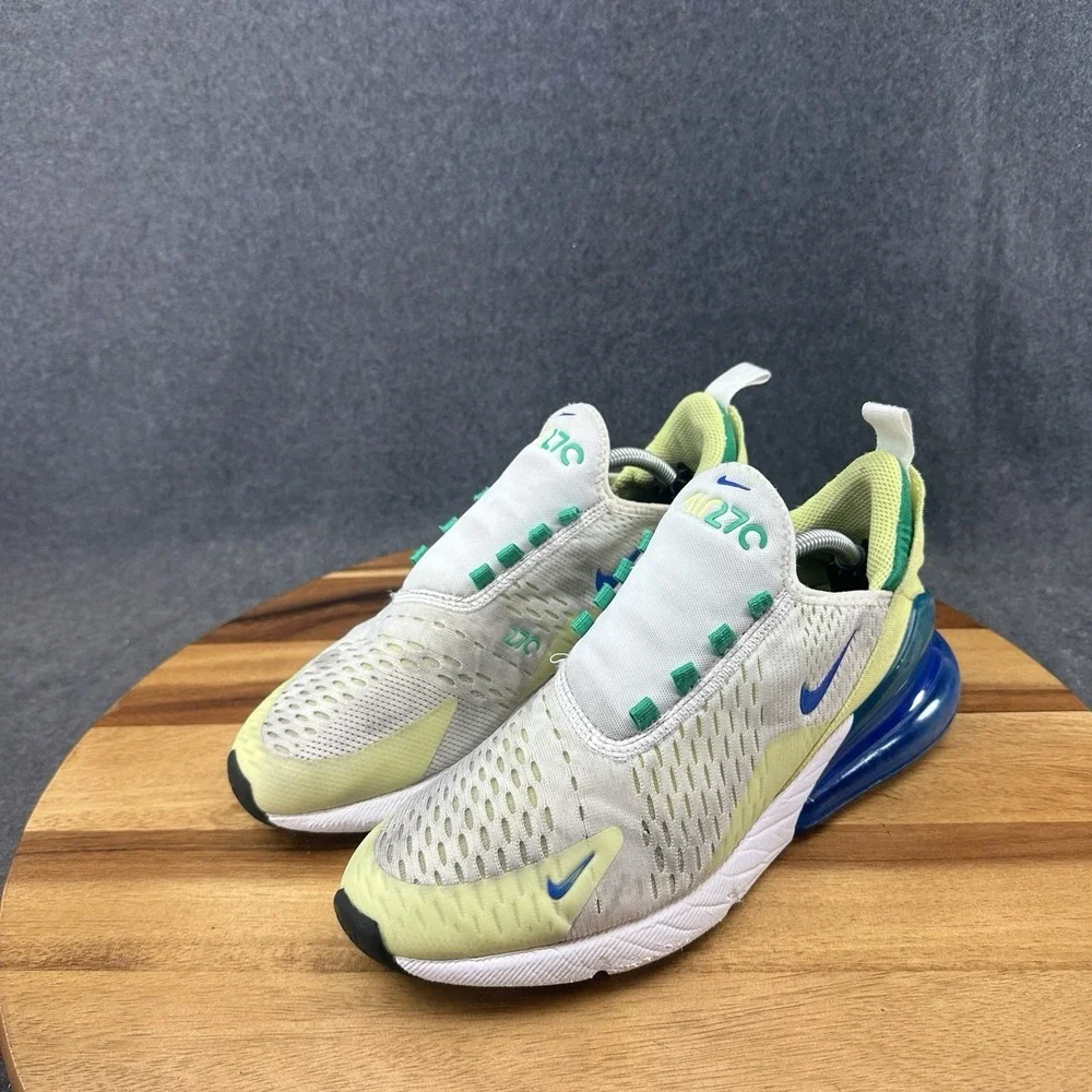 Nike Air Max 270 Shoes Youth Size 7Y White Volt Blue Mesh Sneakers‎ FN6982-100